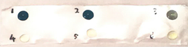 図-5 熱水抽出多糖（上段）および熱水抽出多糖をアミラーゼ処理したサンプル（下段）のヨウ素デンプン反応 1，4粟国島産ヤマコンニャク、2，5鹿児島県産ヤマコンニャク、3，6和玉（日本在来コンニャク）